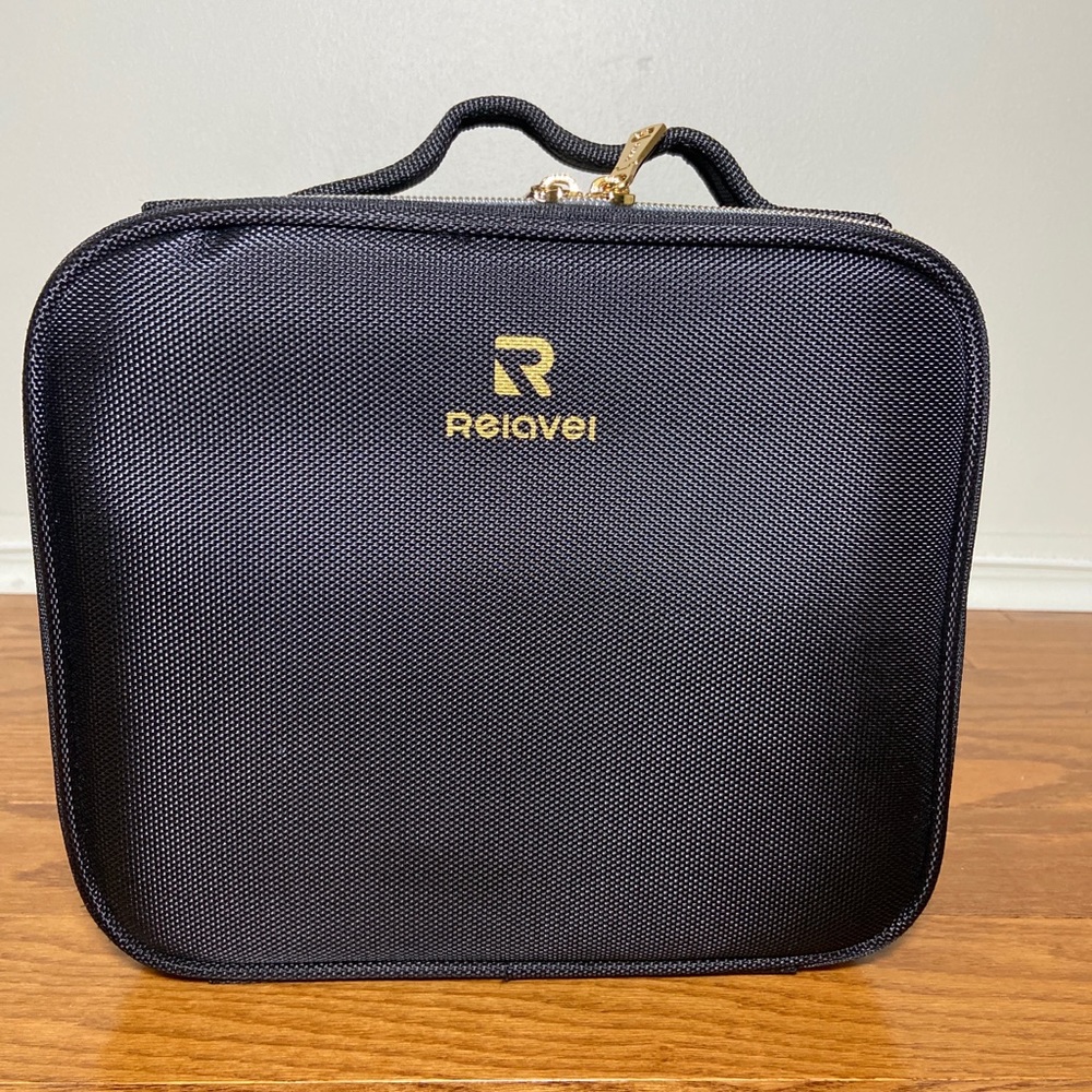 Relavel Black Travel Makeup Train Cosmetic Case 9x10x3.5”